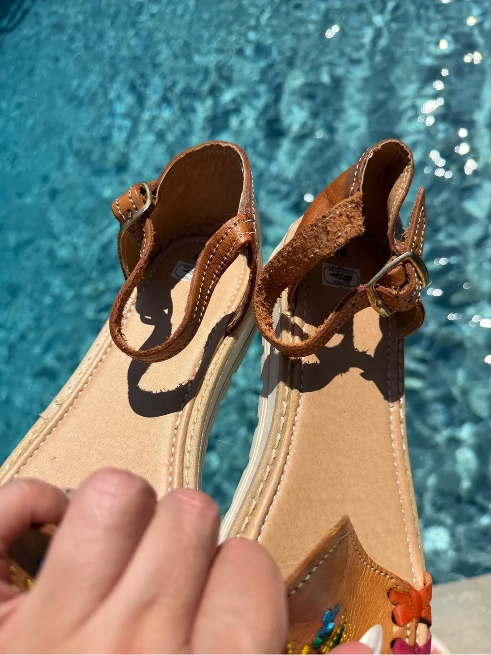 Women’s Tan Embroidered Leather Flats